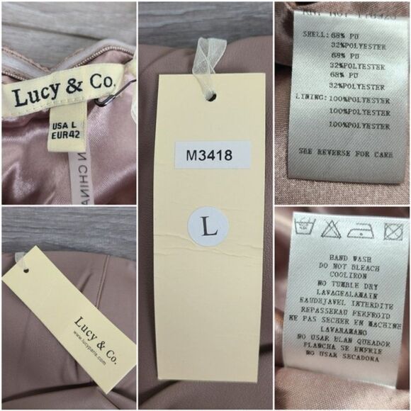 LUCY Paris Taupe Tan Faux Leather Rosette Waist Bodycon Sheath Mini Dress Large - Picture 13 of 17